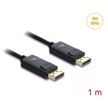 DELOCK Coaksiālais DisplayPort kabelis 16K 60 Hz 80 Gbps pīts apvalks 1 m, DisplayPort–DisplayPort, melns