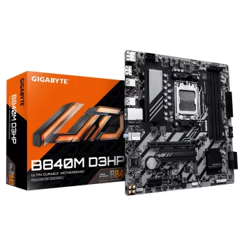 GIGABYTE B840M D3HP mātesplate - AMD Ryzen 9000 CPU, 8+2+2 fāžu VRM, līdz 8200MHz DDR5(O.C), 2xPCIe 4.0 M.2, 1GbE LAN, USB 3.2 Gen 2