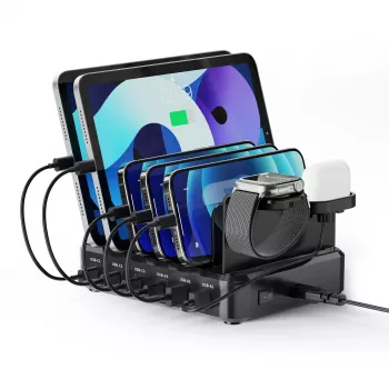 Ewent EW1335 uzlādes stacija 6 portiem 4xUSB-C PD 3.0 65W + 2xUSB-A QC 3.0 melna