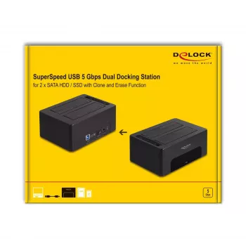 Ārējais HDD/SSD korpuss DeLOCK 64187 Melns 2.5/3.5 collu 5 Gbit/s