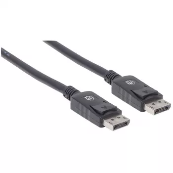 Manhattan DisplayPort 1.2 kabelis, 4K@60Hz, 1m, Vīrietis-Vīrietis, ar fiksatoriem, pilnībā ekranēts, melns, mūža garantija, ekvivalents DISPL1M