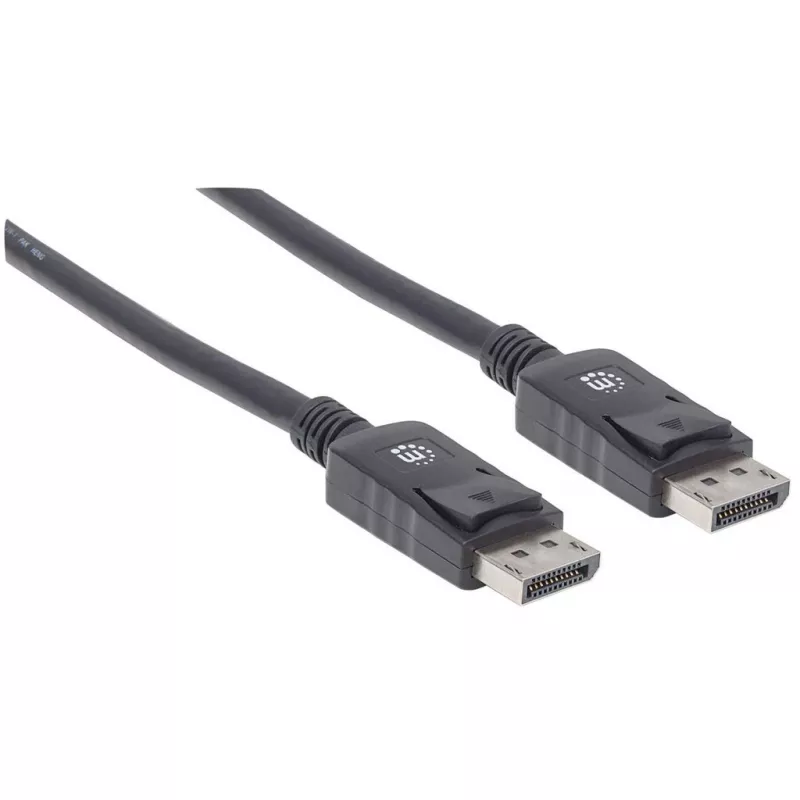 Manhattan DisplayPort 1.2 kabelis, 4K@60Hz, 1m, Vīrietis-Vīrietis, ar fiksatoriem, pilnībā ekranēts, melns, mūža garantija, ekvivalents DISPL1M