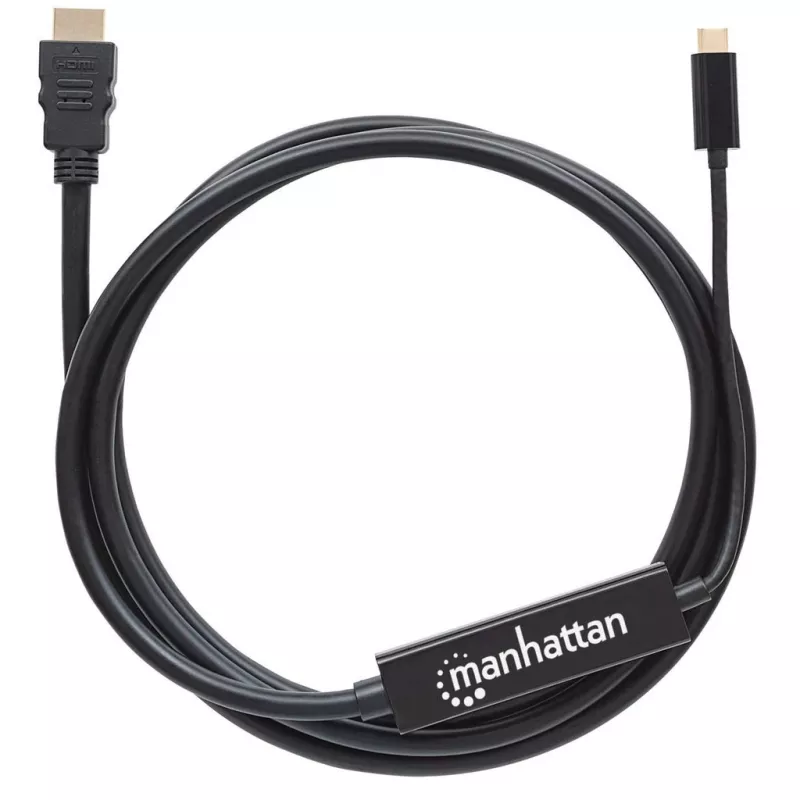 Manhattan USB-C uz HDMI kabelis, 4K@30Hz, 2m, Melns, Vīrietis-Vīrietis, Trīs gadu garantija