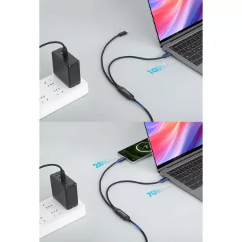 Manhattan Dual USB-C uzlādes kabelis, 100W, 2m, vīrietis uz diviem vīriešiem, Smart Power Splitter