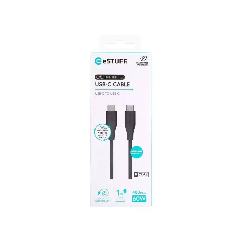 eSTUFF ES604180 USB kabelis USB 2.0 1 m USB-C Melns
