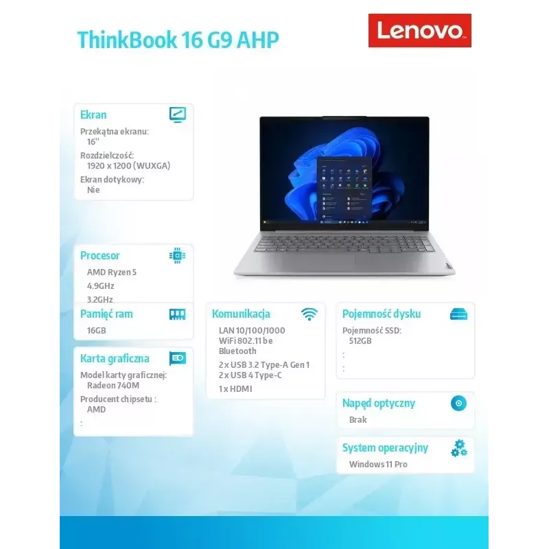 Portatīvais dators Lenovo ThinkBook 16 G9 21UT0077PB Windows 11 Pro, 16.0 inch WQXGA, 16GB RAM, 512GB SSD, Arctic Grey