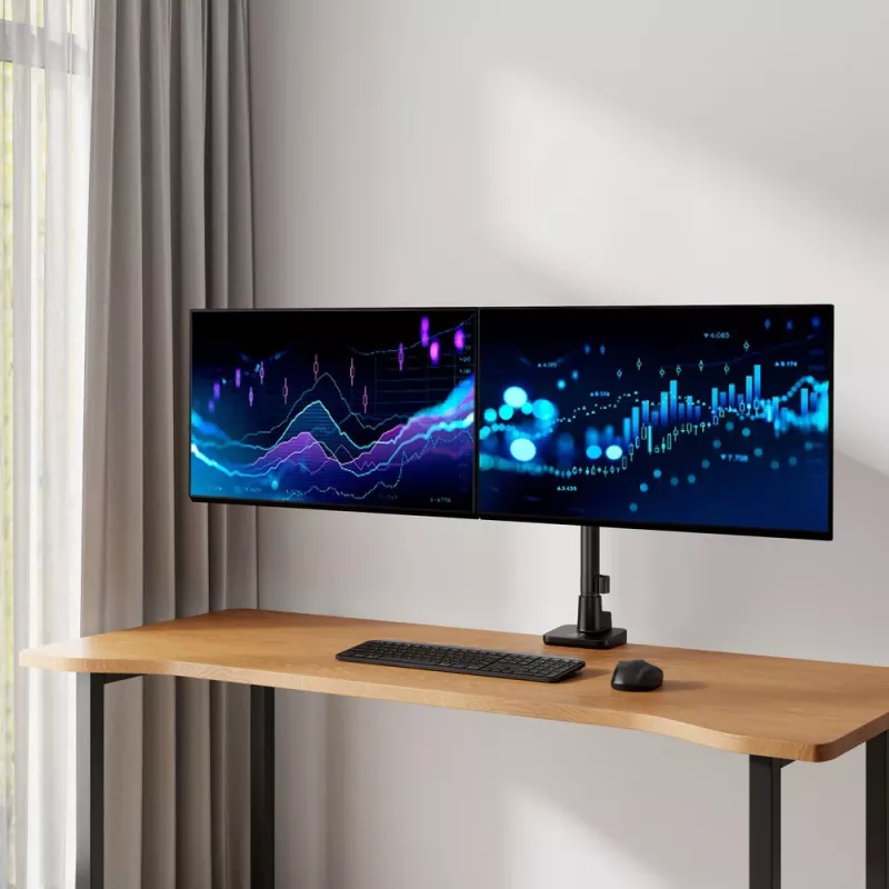 ACT monitoru roka 49 collu biroja premium, gāzes atspere, staba stiprinājums, 2 monitoriem