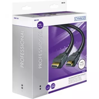 HDMI kabelis SCHWAIGER HDM100 013 — 10 m, HDMI Type A vīriešu–vīriešu, apzeltīti kontakti, melns