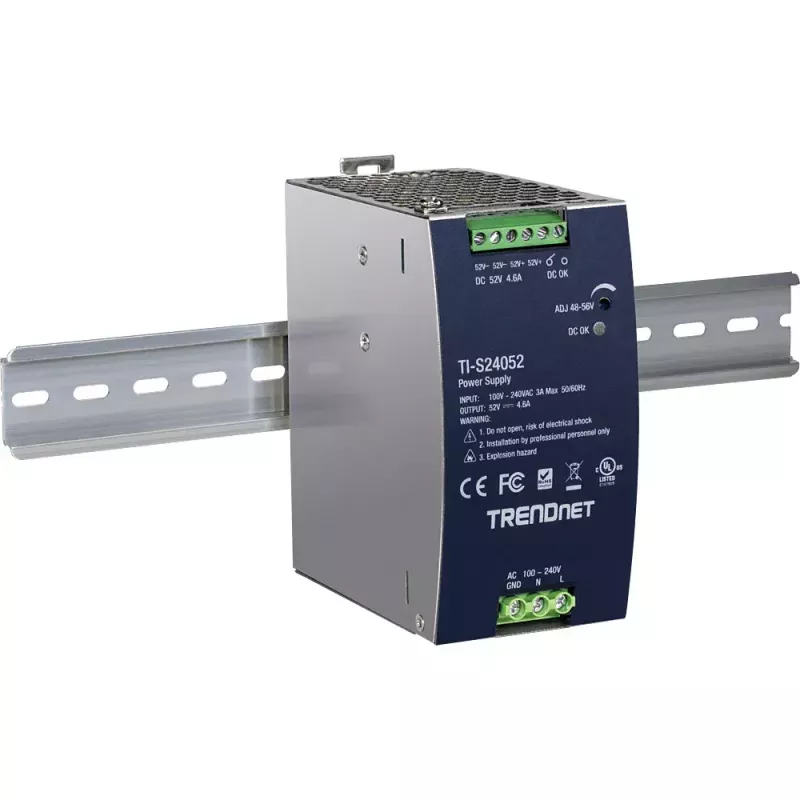Barošanas bloks TRENDNET TI-S24052 tīkla slēdžiem, 240W, AC 90–264V, aizsardzība: OCP/OPP/OVP/OTP/īssavienojums, melns
