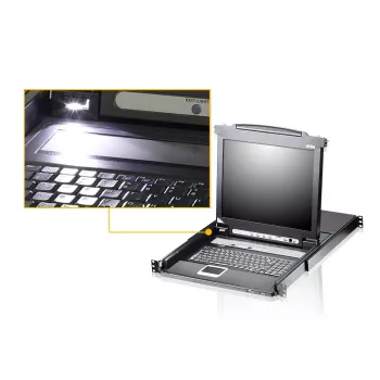 ATEN CL5708M KVM slēdzis, 8 portu, LCD 17 inch, racka montāža, melns
