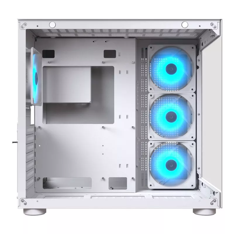 PC Midi Tower korpuss Cougar FV150 ARGB Balts — ATX/Micro-ATX/Mini-ITX, 3x120mm priekšā, 1x120mm aizmugurē, 2x3.5 collu + 2x2.5 collu vietas, USB 3.2 Gen1