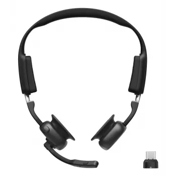 SHOKZ OpenMeet UC bezvadu Bluetooth kaula vadības videokonferenču austiņas ar USB-C adapteri