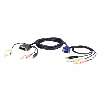 ATEN 2L-7DX2U video kabeļa adapteris 1,8 m VGA (D-Sub) + 3,5 mm + USB Type-A uz DVI-I + 3,5 mm + USB Type-B Melns, Zaļš, Rozā