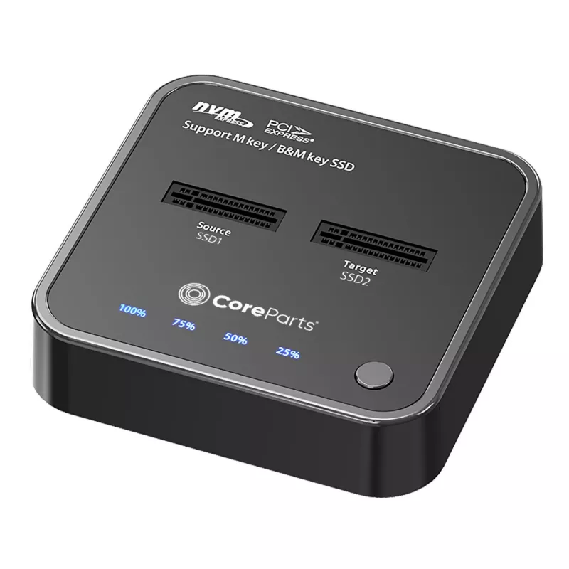 CoreParts MS-CLONER-NVME M.2 NVMe doku stacija ar klonēšanas funkciju, USB 3.2 Gen 2 Type-C, melna