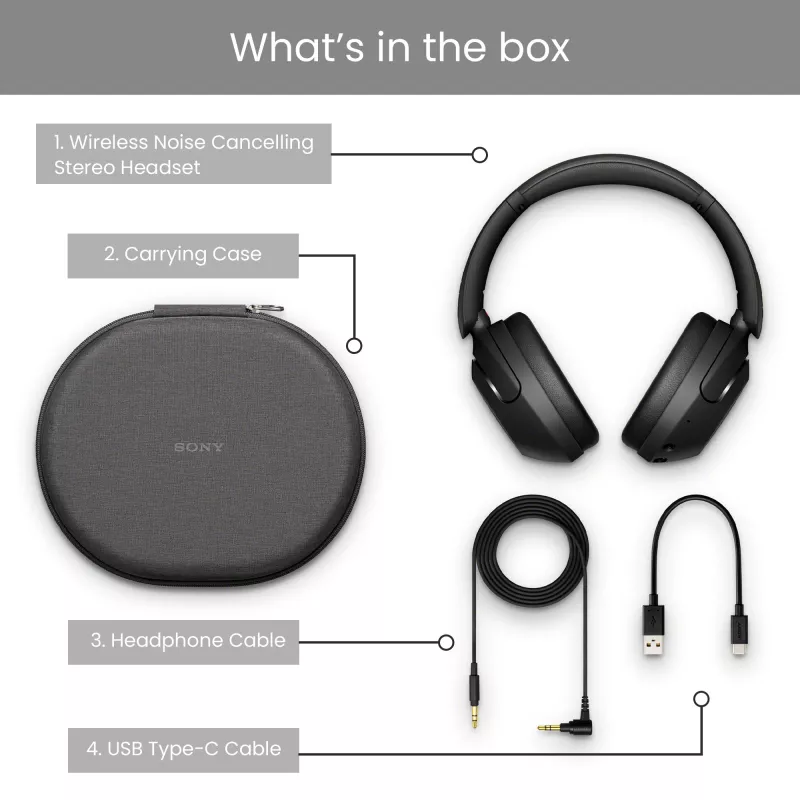 Sony WH-XB910N - Melnas, Bezvadu, Zvani/Mūzika, 7 - 25000 Hz, 252 g, Austiņas