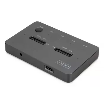 Ārējā NVMe M.2 SSD klonēšanas stacija DIGITUS DA-71545-1, USB 3.1 Gen2 Type-C, atbalsta 2 M.2 diskus, melna
