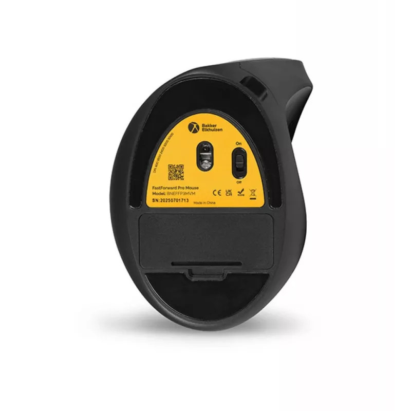 BakkerElkhuizen FastForward Pro pele, Labā roka, Vertikāls dizains, Optiskā, RF Bezvadu + Bluetooth + USB Type-C, 5000 DPI, Melna, Pelēka