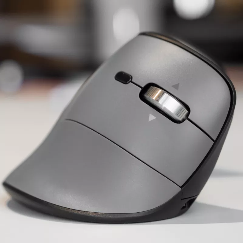 BakkerElkhuizen FastForward Pro pele, Labā roka, Vertikāls dizains, Optiskā, RF Bezvadu + Bluetooth + USB Type-C, 5000 DPI, Melna, Pelēka