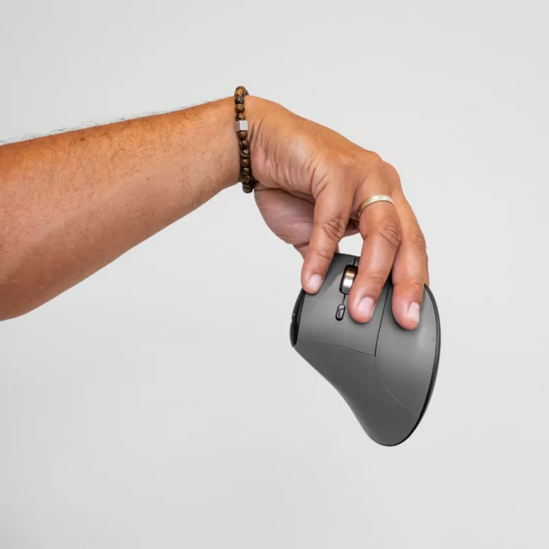 BakkerElkhuizen FastForward Pro pele, Labā roka, Vertikāls dizains, Optiskā, RF Bezvadu + Bluetooth + USB Type-C, 5000 DPI, Melna, Pelēka