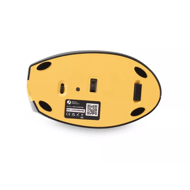 BakkerElkhuizen Handshake Mouse Left - kreilēm, vertikāla pele, optiska, RF bezvadu + Bluetooth + USB Type-C, 6400 DPI, melna, pelēka