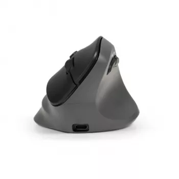BakkerElkhuizen PRF Pro vertikālā pele labai rokai, optiska, RF Wireless + Bluetooth + USB Type-C, 2400 DPI, melna, pelēka