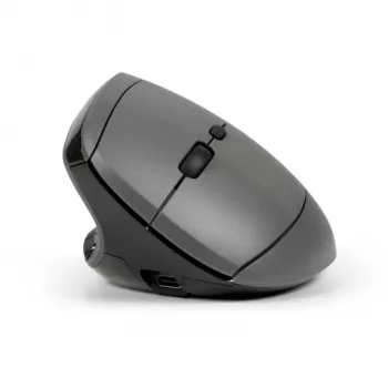 BakkerElkhuizen MidWay pele Kreisā, kreilim, vertikāls dizains, optiskā, RF Wireless + Bluetooth + USB Type-C, 2400 DPI, Pelēka, Melna