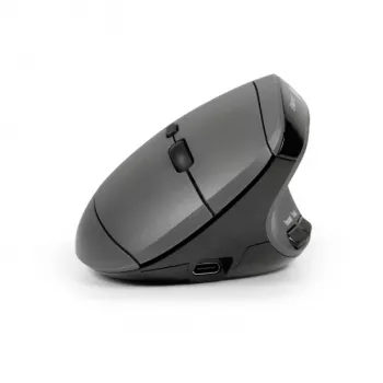 BakkerElkhuizen MidWay pele labai rokai, vertikāls dizains, optiska, RF Bezvadu + Bluetooth + USB Type-C, 2400 DPI, Pelēka, Melna