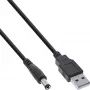 InLine USB-DC barošanas adaptera kabelis, USB A vīrišķais uz DC 5.5x2.10mm spraudni, melns, 1m