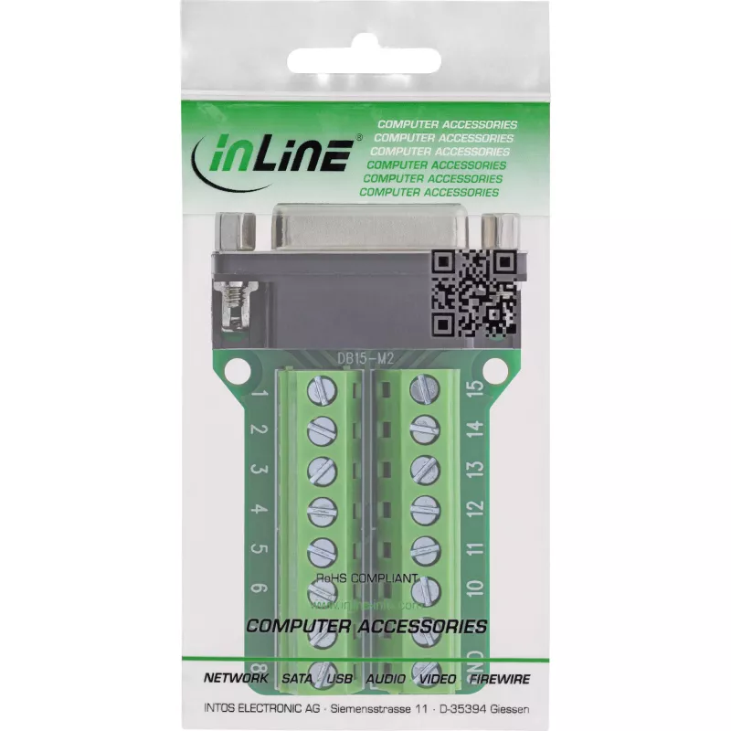 InLine 92502A spaiļu bloks / D-Sub 15, melns, zaļš