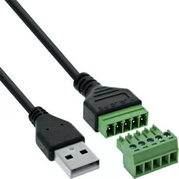InLine 92504G vadu savienotājs USB-A / spaiļu bloks, 5 polu, Melns, Zaļš