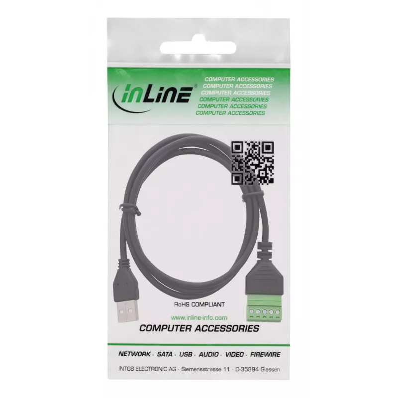 InLine 92504G vadu savienotājs USB-A / spaiļu bloks, 5 polu, Melns, Zaļš