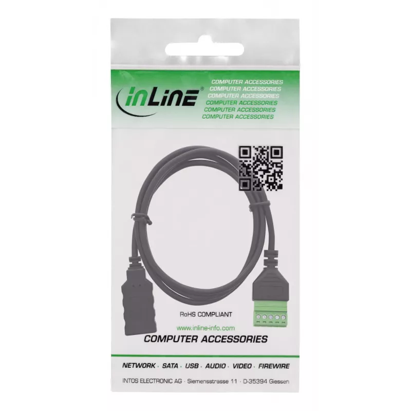 InLine 92504H USB-A savienotājs / spaiļu bloks, 5-pin, Melns, Zaļš