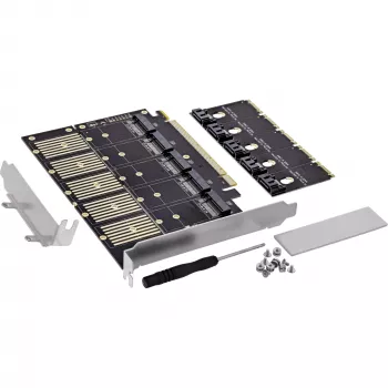 InLine 76619G PCIe x16 interfeisa karte ar 5x M.2 SATA portiem