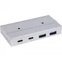 InLine 35395M USB 3.2 Gen 2 centrmezgls ar magnētisko stiprinājumu, 4 porti (2x USB-C, 2x USB-A), 10 Gbit/s, alumīnija korpuss, sudrabs