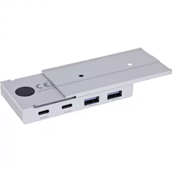 InLine 35395M USB 3.2 Gen 2 centrmezgls ar magnētisko stiprinājumu, 4 porti (2x USB-C, 2x USB-A), 10 Gbit/s, alumīnija korpuss, sudrabs