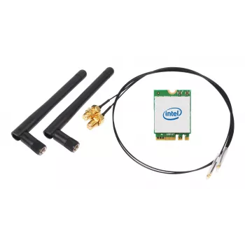 SHUTTLE WLN-M22 WLAN komplekts — Intel AX210 M.2 Wi‑Fi 6E (trīsjoslu 2,4/5/6 GHz) ar Bluetooth 5.2 un 2x2 ārējām antenām