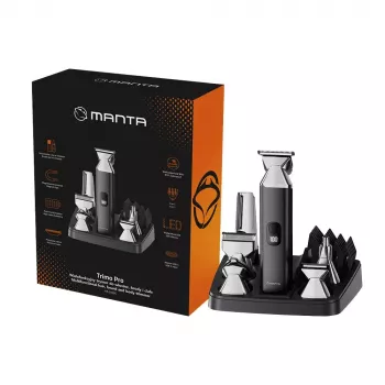 Bezvadu matu un bārdas griezējs MANTA HT-01BK — USB-C, IPX7, 90 min darbība, 6+4 magnētiskie stiprinājumi