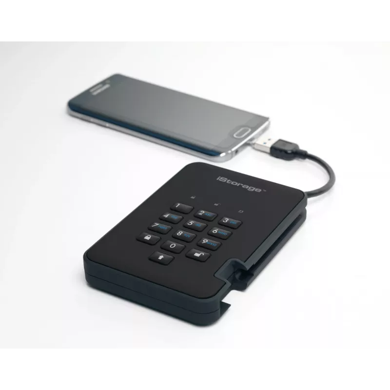 iStorage diskAshur2 256-bit 1TB USB 3.2 šifrēts cietvielu disks - Melns IS-DA2-256-SSD-1TB-B