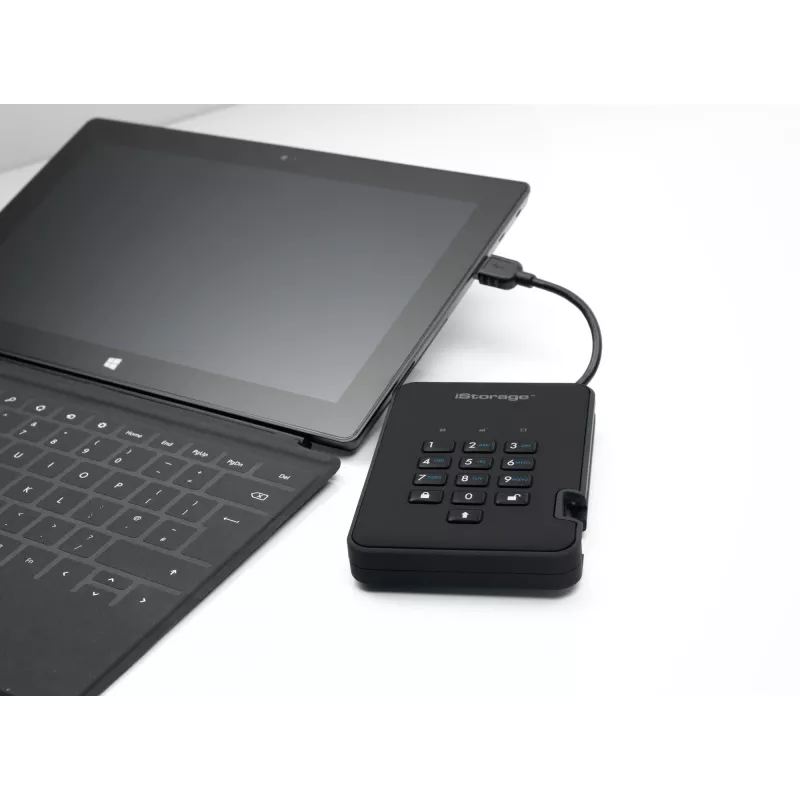 iStorage diskAshur2 256-bit 1TB USB 3.2 šifrēts cietvielu disks - Melns IS-DA2-256-SSD-1TB-B