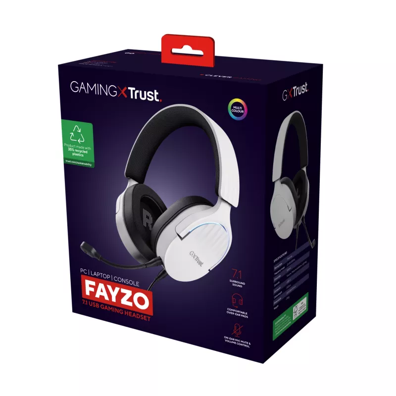 Trust GXT 490W Fayzo 7.1 USB spēļu austiņas, vadu, baltas
