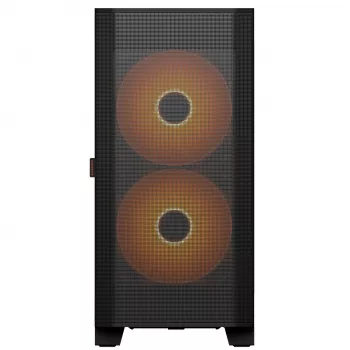 PC Midi Tower korpuss Cougar Airface FLO ARGB, Melns — atbalsta 2x180mm priekšā, 1x120mm aizmugurē, 2.5/3.5 collu diskus, 240×480×509 mm