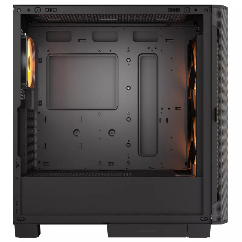 PC Midi Tower korpuss Cougar Airface FLO ARGB, Melns — atbalsta 2x180mm priekšā, 1x120mm aizmugurē, 2.5/3.5 collu diskus, 240×480×509 mm