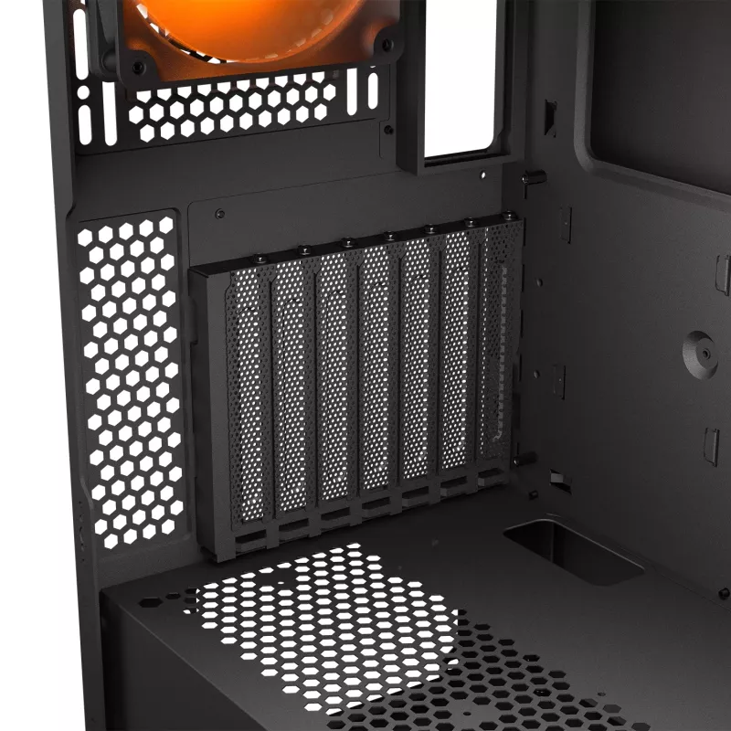 PC Midi Tower korpuss Cougar Airface FLO ARGB, Melns — atbalsta 2x180mm priekšā, 1x120mm aizmugurē, 2.5/3.5 collu diskus, 240×480×509 mm