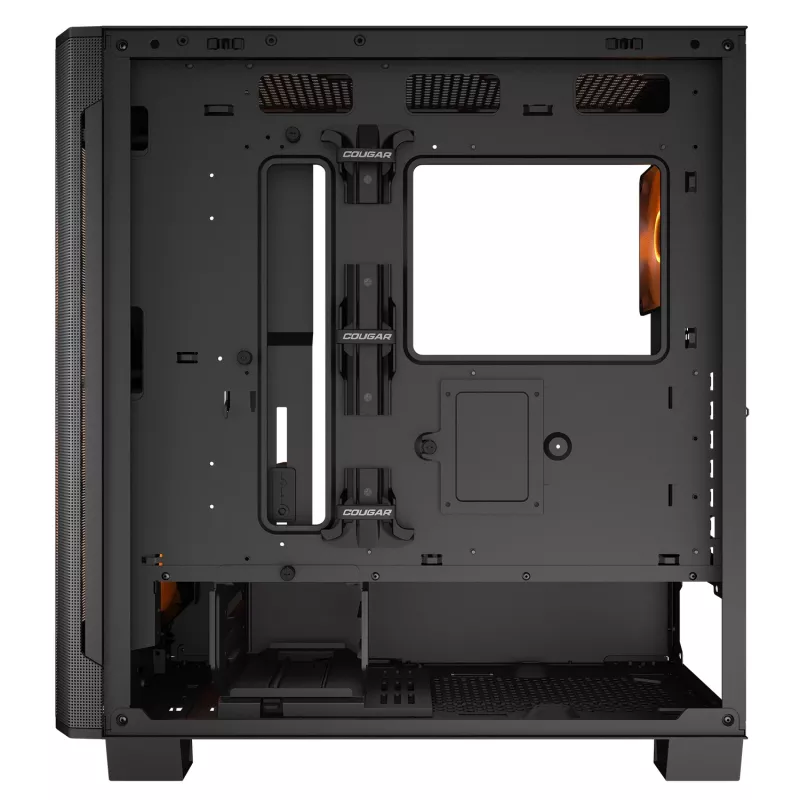 PC Midi Tower korpuss Cougar Airface FLO ARGB, Melns — atbalsta 2x180mm priekšā, 1x120mm aizmugurē, 2.5/3.5 collu diskus, 240×480×509 mm