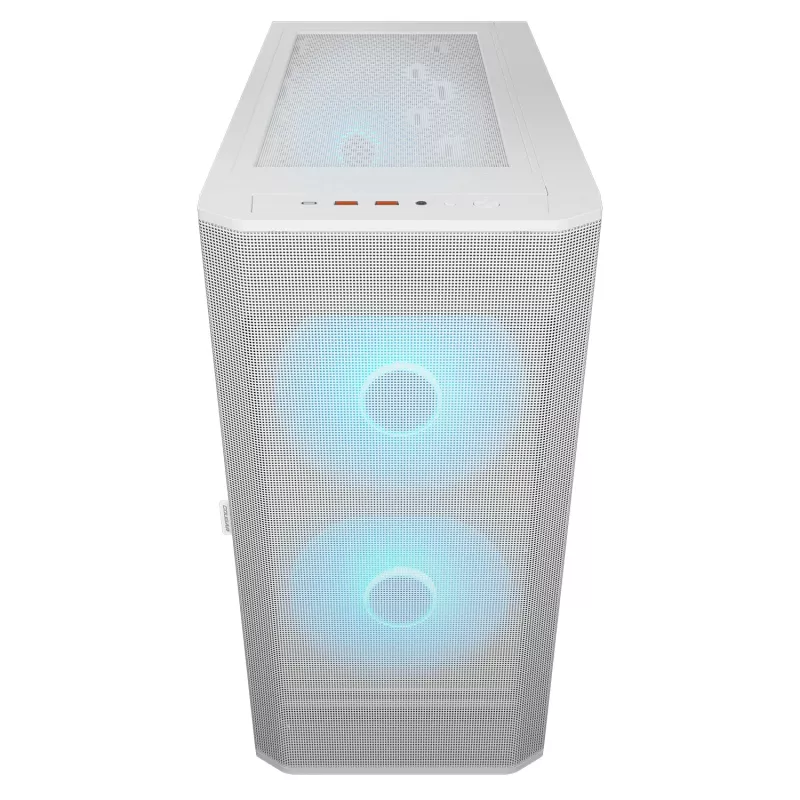 COUGAR PC Midi Tower korpuss Airface FLO ARGB Balts — 2x180mm priekšā, 1x120mm aizmugurē, atbalsta 2.5 collu/3.5 collu HDD, 240×480×509 mm