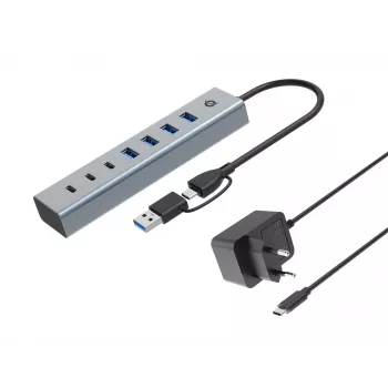 Conceptronic HUBBIES20GP 7 Portu USB 3.0 Hub ar Barošanas Adapteri, 5Gbps, USB-C x 3, USB-A x 4