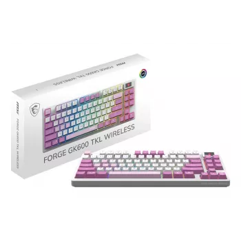 MSI FORGE GK600 TKL WIRELESS VIOLET tastatūra Gaming USB + Bluetooth QWERTY spāņu Pink, Violet, White