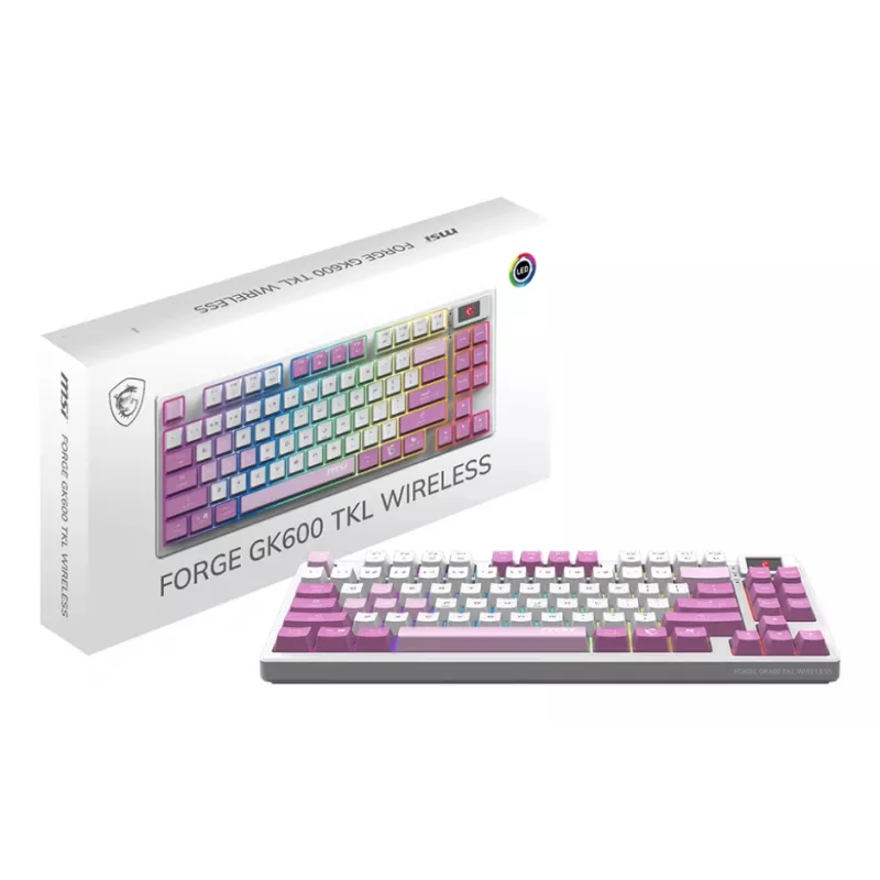 MSI FORGE GK600 TKL bezvadu spēļu tastatūra, QWERTZ DE, violeta