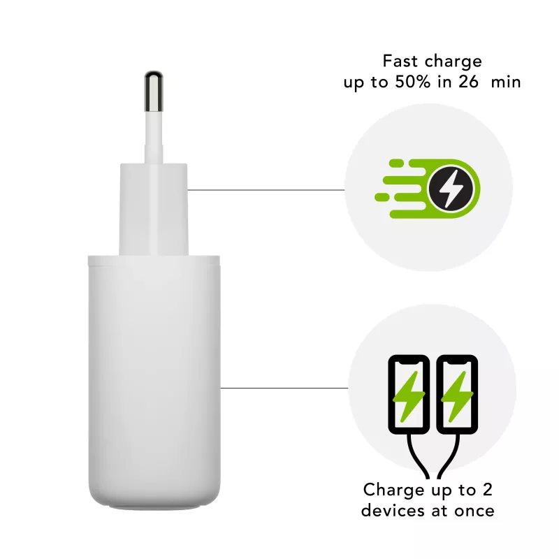 dbramante1928 re-charge Pro - EU sienas lādētājs 2x USB-C 20W - Balts
