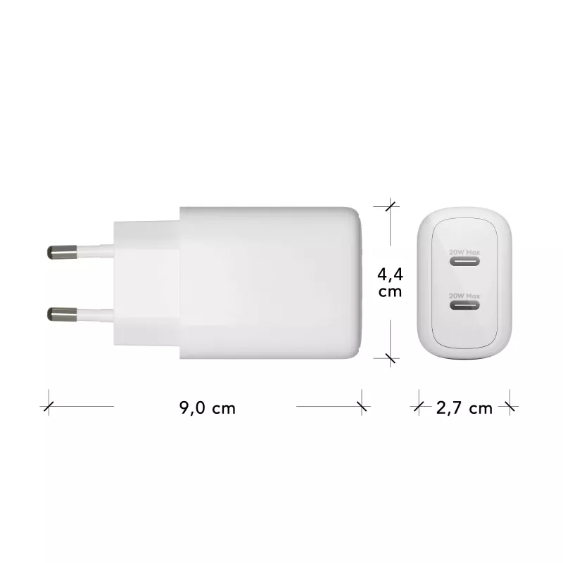 dbramante1928 re-charge Pro - EU sienas lādētājs 2x USB-C 20W - Balts